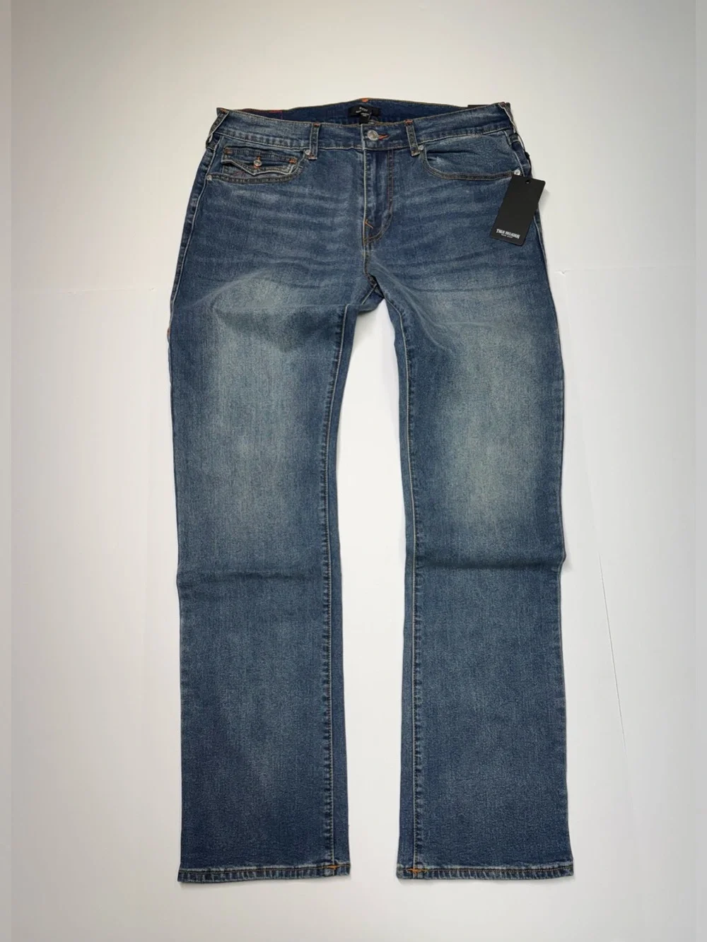 TRUE RELIGION JEANS Ricky SN Flap RELAXED  Straight Fit Mens 36x34 Dark Wash NWT